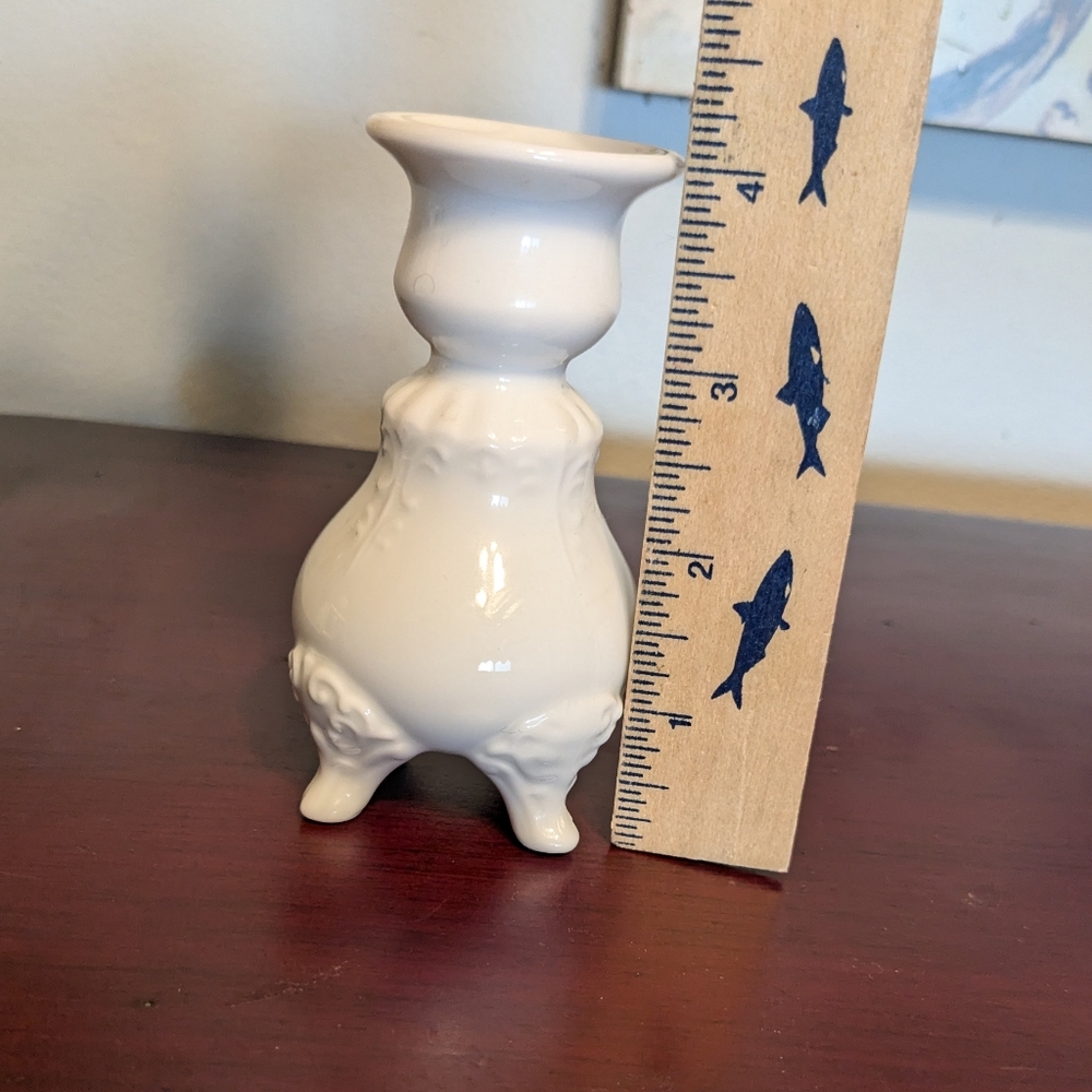 White Maryland China Porcelain Footed Candlestick Holder 1 Glossy EUC Swirls